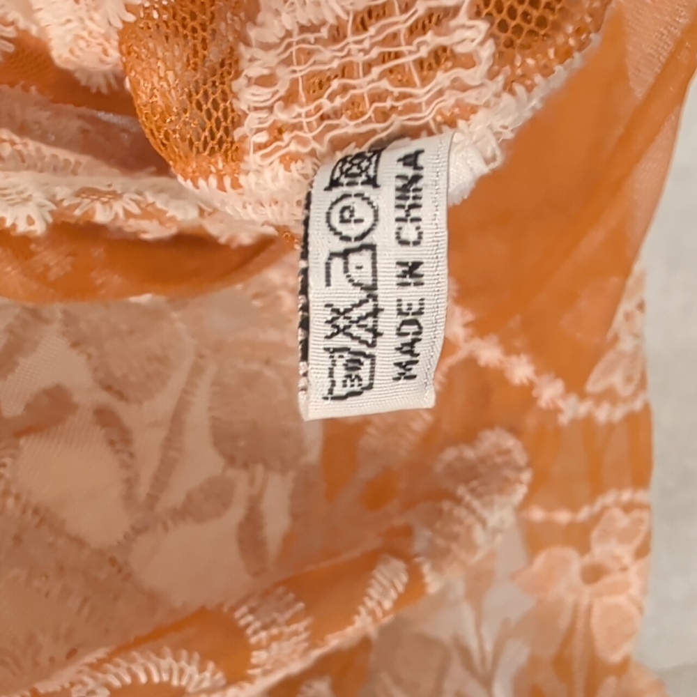 Bohemian Kimono in Mesh Tangerine With Cream Embroidery With Wide Sleeves - Picture 7 of 9